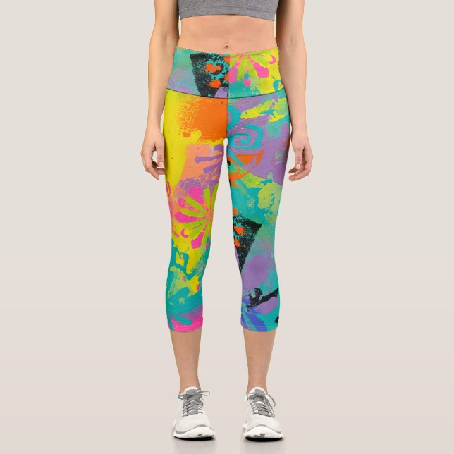 Neon Dreams Abstrakt Capri Leggings (Vorderseite)