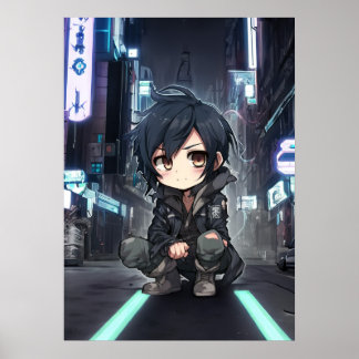 Neon Dreams: Ein Cyberpunk-Anime-Abenteuer in Chib Poster