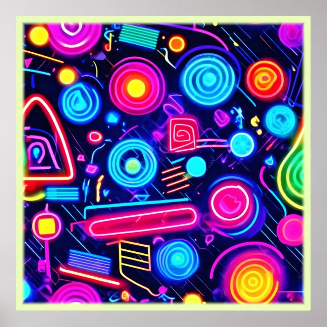 Neon Dreamscape: Eine lebendige Abstrakte Kunst Poster (Vorne)
