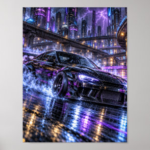 Neon-Drift-Sportwagenposter Poster