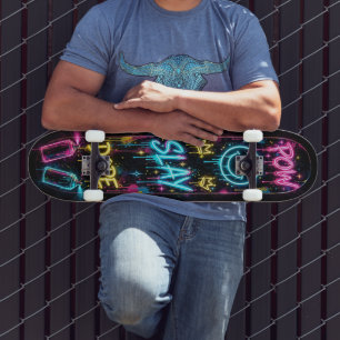 Neon Drip Nacht - POW SLAY DOPE Glühende Graffiti Skateboard