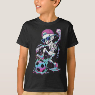 Neon-Drip-Skelett-Fußballspieler-Graffiti-Straßen- T-Shirt