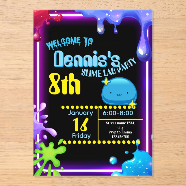 Neon Drip Slime Birthday Party Invitation Kids Acryleinladungen (Vorderseite)
