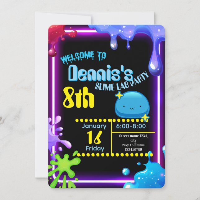 Neon Drip Slime Birthday Party Invitation Kids Einladung (Vorderseite)