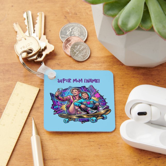 Neon Drive Keychain: Mother & Son Skate Gift Schlüsselanhänger (Schreibtisch)