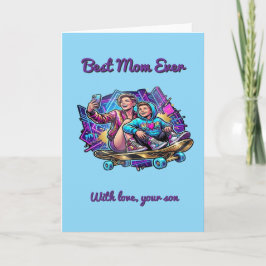Neon Drive Mother’s Day Card: Cool Mom & Son Art Karte
