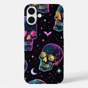 Neon dunkel bunt lachender Schädel iPhone 16 Plus Hülle
