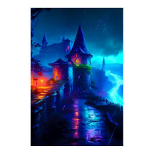 Neon-Dunkle-Fantasy-Schloss-Cyberpunk-Fluss