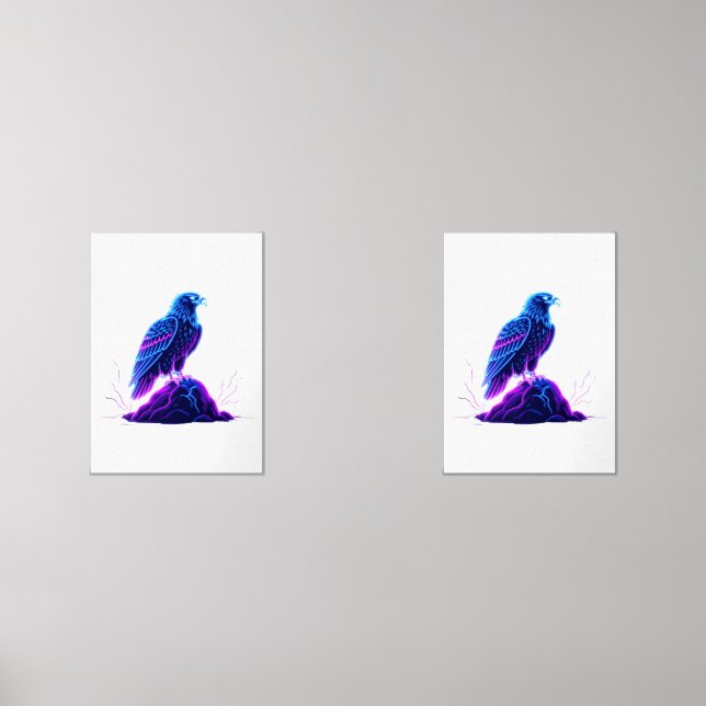 Neon Eagle on Glowing Rock – Cyberpunk Style Bilderwand Sets (Vorderseite)