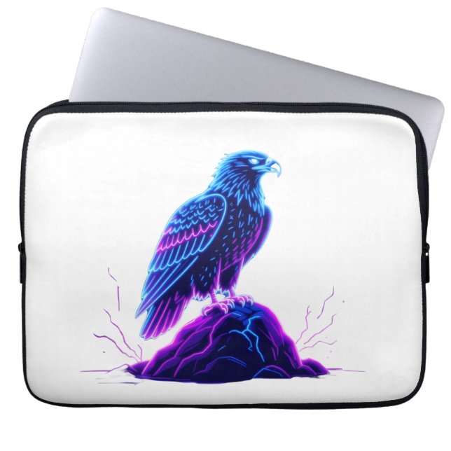 Neon Eagle on Glowing Rock – Cyberpunk Style Laptopschutzhülle (Vorderseite)