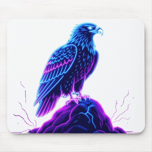 Neon Eagle on Glowing Rock – Cyberpunk Style Mousepad (Vorne)