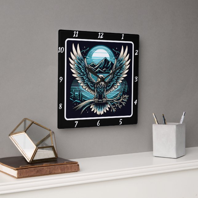 Neon Eagle Skyflare Quadratische Wanduhr (Büro)