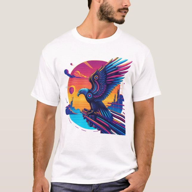 Neon Eagle Synthwave Retro Sunset Cyber Art T-Shir T-Shirt (Vorderseite)