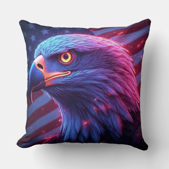 Neon Eagle with American Flag – Futuristic Patriot Kissen (Vorderseite)