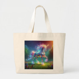 Neon-Einhorn-Kunst – Leuchtendes Fantasy-Pferd Reg Jumbo Stoffbeutel