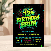 Neon-Einladung zum 12. Geburtstag für Jungen, mode