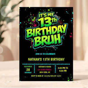 Neon-Einladung zum 13. Geburtstag modern Einladung