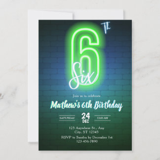 Neon-Einladung zum sechsten Geburtstag Einladung