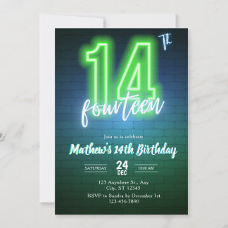 Neon-Einladung zum vierzehnten Geburtstag Einladung
