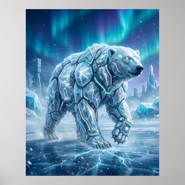 Neon-Eisbär Eingefrorenes Gitter Poster (Vorne)