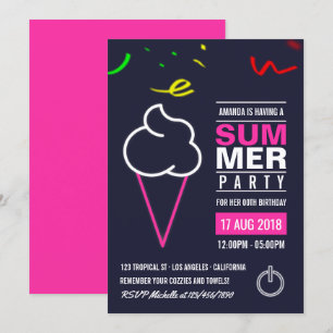 Neon-Eiscreme-Sommer-Geburtstagsfeier-Einladung Einladung