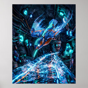 Neon-Eisvogel-Spannungsstrom-Druck Poster