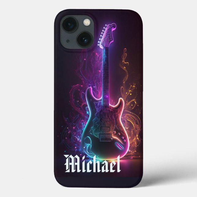 Neon Electric Gitarre Personalisiert Name Case-Mate iPhone Hülle (Rückseite)