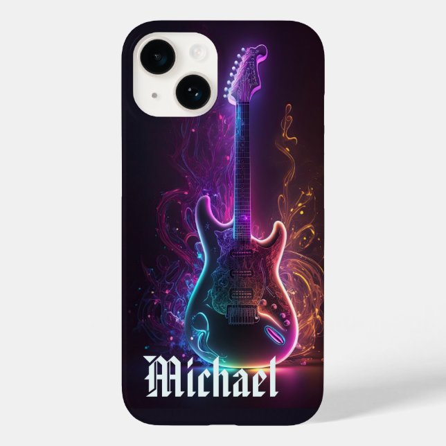 Neon Electric Gitarre Personalisiert Name Case-Mate iPhone Hülle (Rückseite)