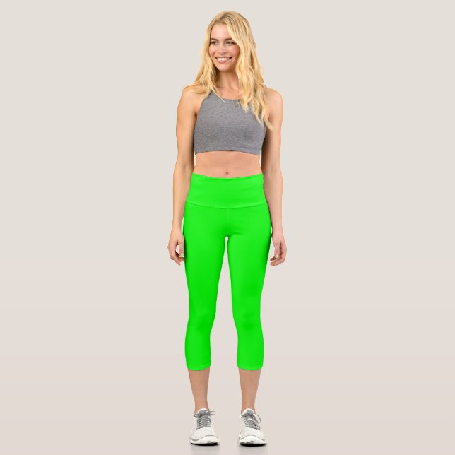 Neon Electric Green Solid Color | Classic Capri Leggings (Vorderseite)