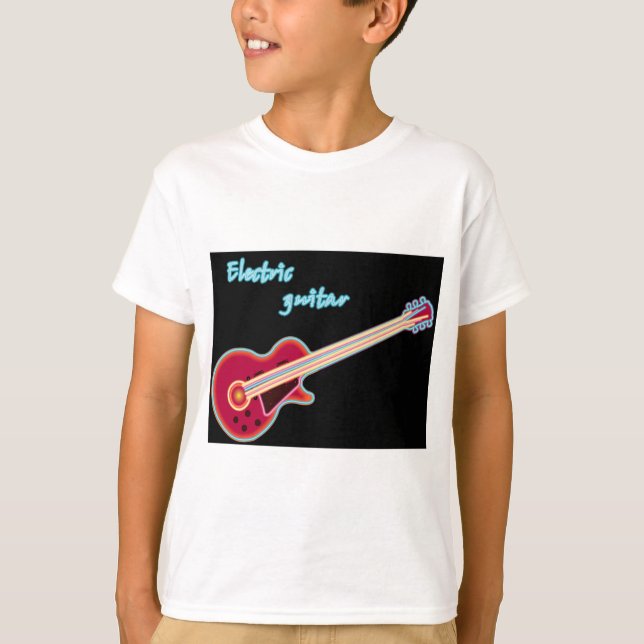 Neon Electric Guitar Retro 80s Rock Music T-Shirt (Vorderseite)