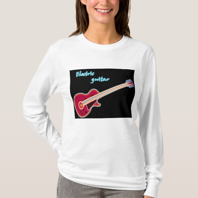 Neon Electric Guitar Retro 80s Rock Music T-Shirt (Vorderseite)