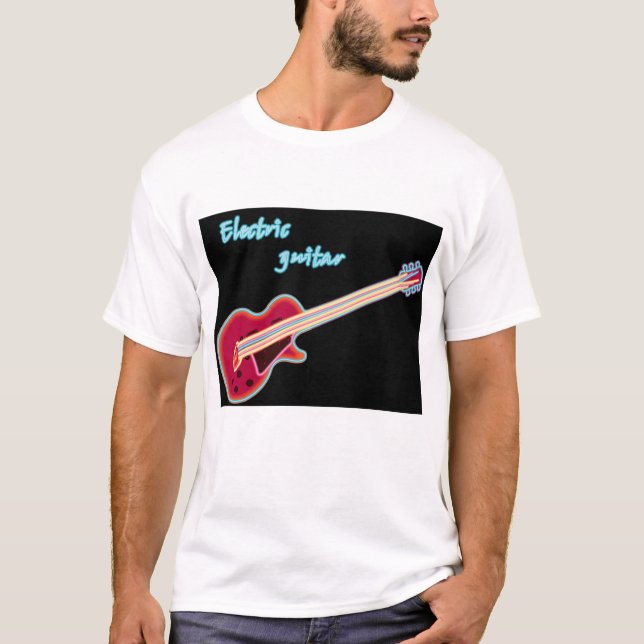 Neon Electric Guitar Retro 80s Rock Music T-Shirt (Vorderseite)