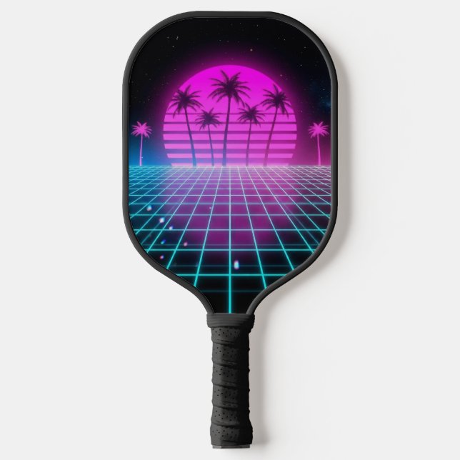 Neon Electric Palms Retro Vaporwave Custom Pickleb Pickleball Schläger (Vorderseite)