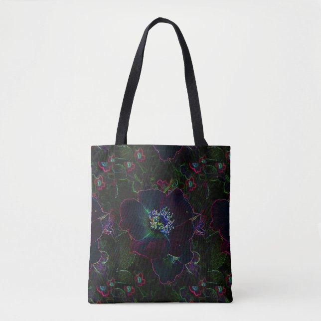 Neon Electric Rose Blumengarten Abstrakt Tote Beut (Vorderseite)