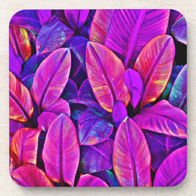 Neon Elegance Vivid Leaf Radiance Getränkeuntersetzer (Vorderseite)