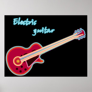 Neon-Elektrogitarre Retro-80er-Rockmusik Poster