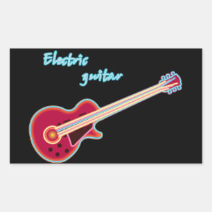 Neon-Elektrogitarre Retro-80er-Rockmusik Rechteckiger Aufkleber