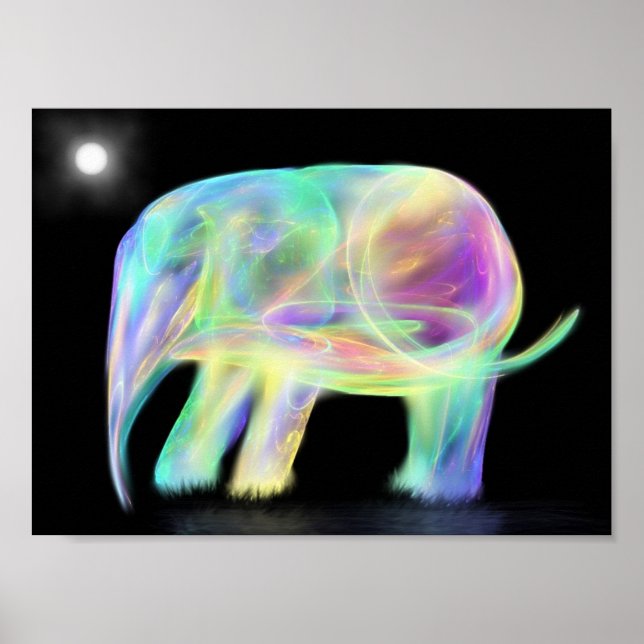 Neon Elephant Print Poster (Vorne)