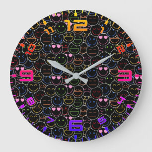 Neon Emoticon Clock - Moderne Retro Vibes Große Wanduhr