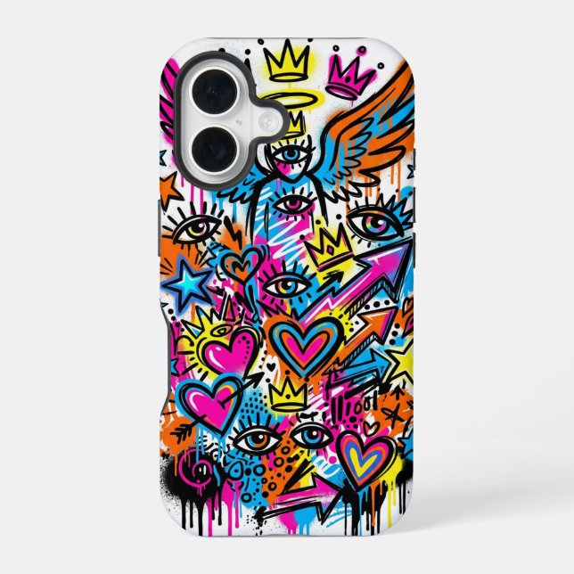 Neon Engel vs Teufel Graffiti iPhone 16 Hülle (Rückseite)