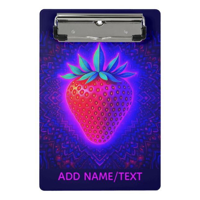 Neon-Erdbeere lebendiger Blick Zwischenablage Mini Klemmbrett (Vorderseite)