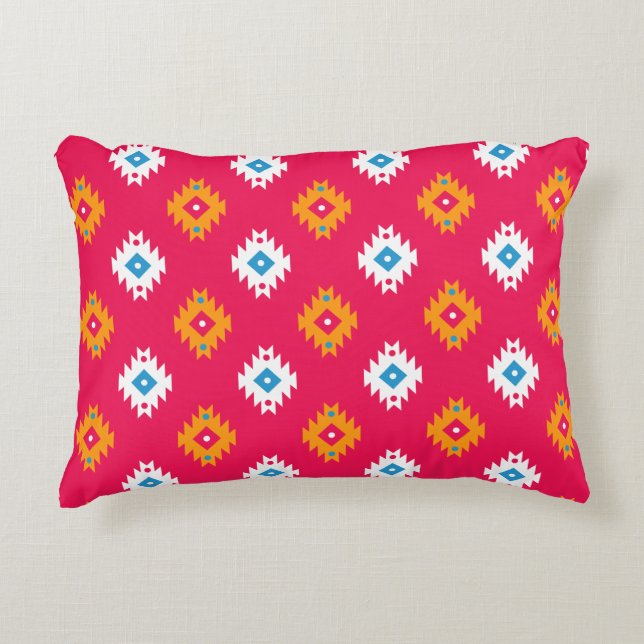 Neon Ethnic Coral Geometric Tribal Lines Dekokissen (Vorderseite)