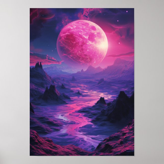 Neon Exoplanet Landschaftsbild Poster (Vorne)