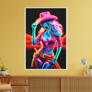 Neon Fantasy Cowgirl in glühender Rangliste Leinwanddruck