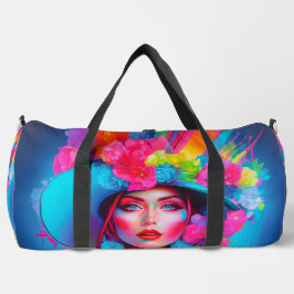 Neon Fantasy Floral Portrait Duffle Bag