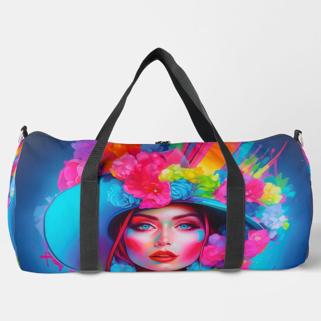Neon Fantasy Floral Portrait Duffle Bag (Vorderseite)