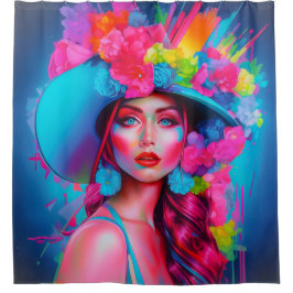 Neon Fantasy Floral Portrait Duschvorhang