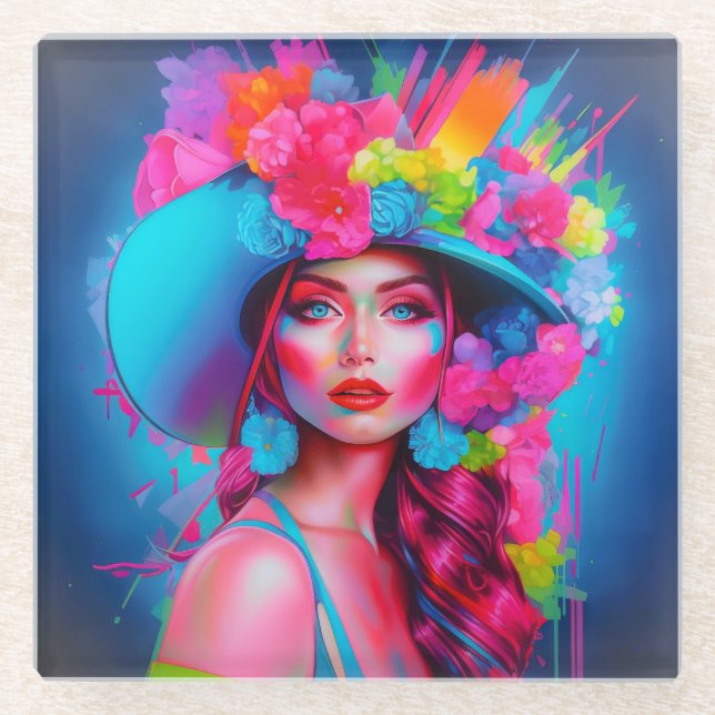 Neon Fantasy Floral Portrait Glasuntersetzer (Vorderseite)