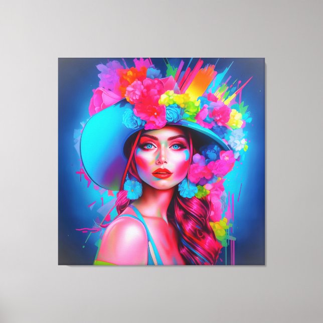 Neon Fantasy Floral Portrait Leinwanddruck (Vorderseite)