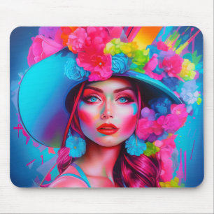 Neon Fantasy Floral Portrait Mousepad